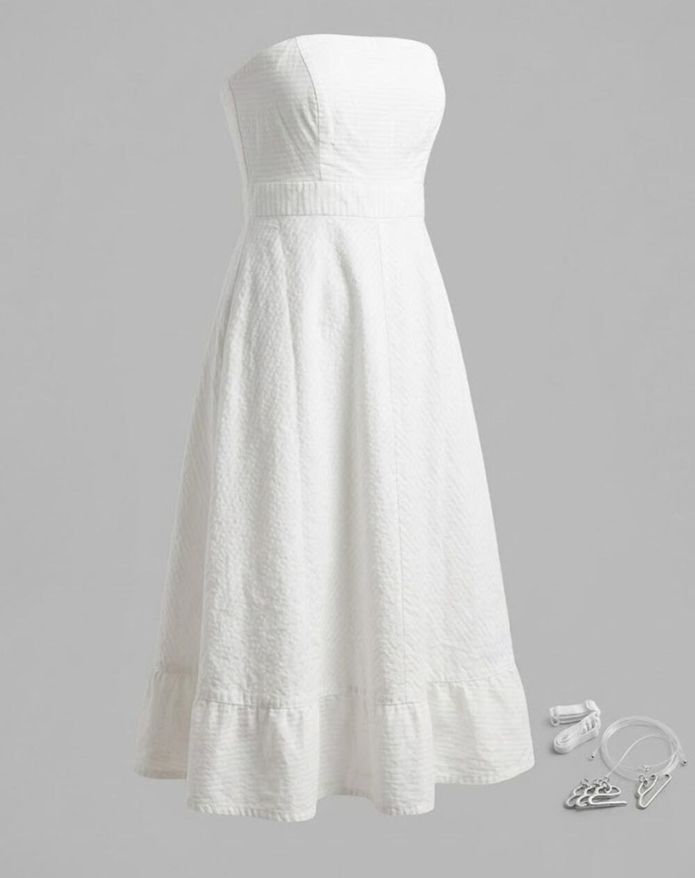 GAP Convertible Strapless Seersucker Midi Dress White Textured Cotton Size 6